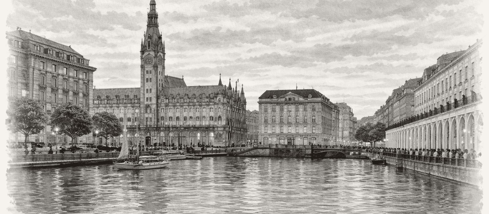 Architectural view of Hamburg, drawn plate